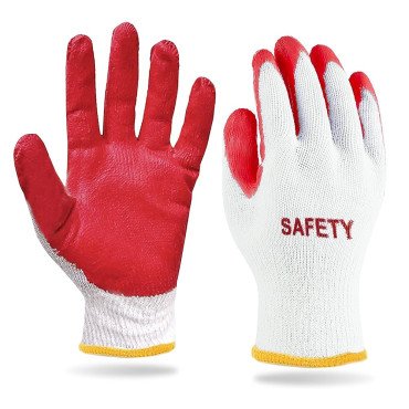 Safety Non-Slip 10 Pairs Red Latex Cotton Multi-Purpose Work Gloves